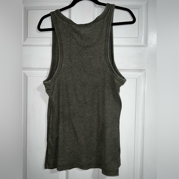 Olive Green Aerie Buttoned Tank Top. - Picture 2 of 3